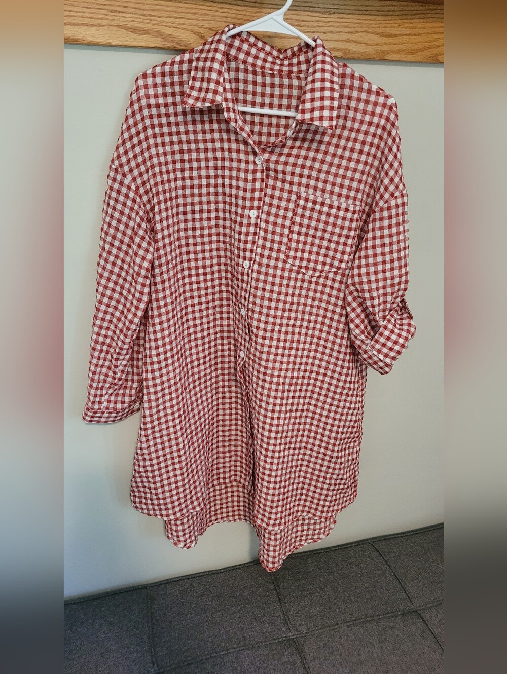 Red Gingham Tunic Button-down Shirt